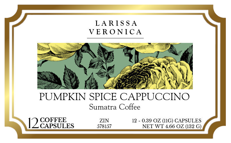Pumpkin Spice Cappuccino Sumatra Coffee <BR>(Single Serve K-Cup Pods) - Label