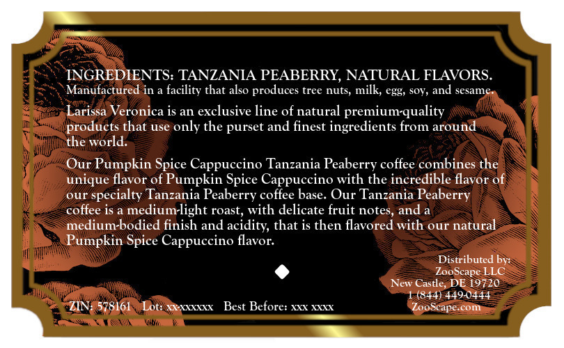 Pumpkin Spice Cappuccino Tanzania Peaberry Coffee <BR>(Single Serve K-Cup Pods)