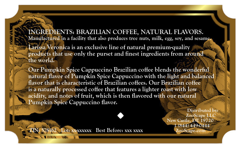 Pumpkin Spice Cappuccino Brazilian Coffee <BR>(Single Serve K-Cup Pods)