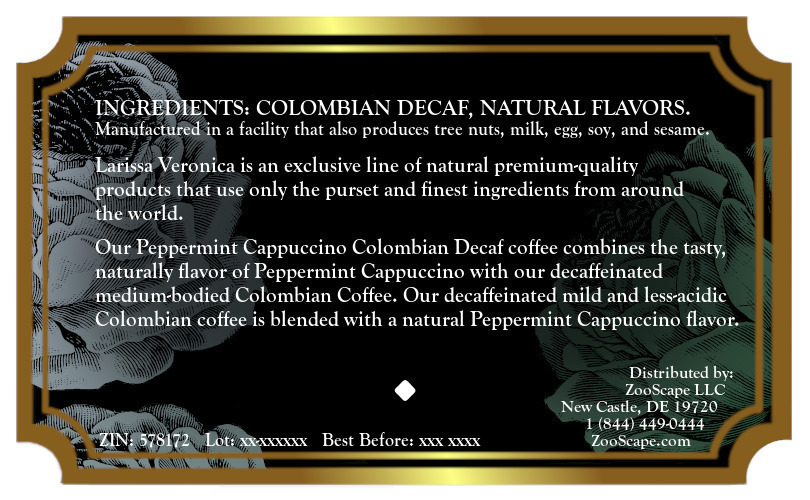 Peppermint Cappuccino Colombian Decaf Coffee <BR>(Single Serve K-Cup Pods)