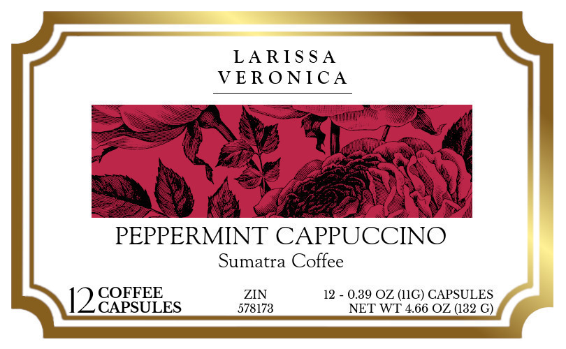 Peppermint Cappuccino Sumatra Coffee <BR>(Single Serve K-Cup Pods) - Label