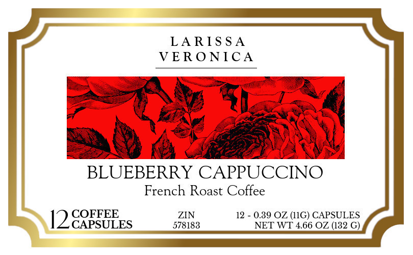 Blueberry Cappuccino French Roast Coffee <BR>(Single Serve K-Cup Pods) - Label