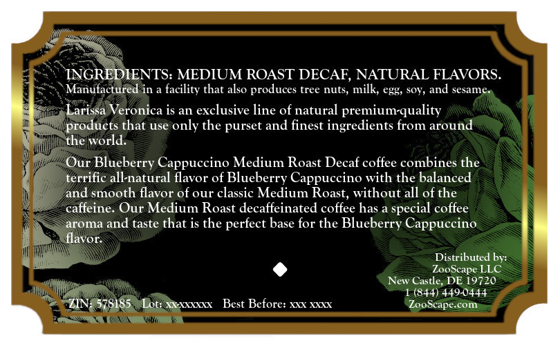 Blueberry Cappuccino Medium Roast Decaf Coffee <BR>(Single Serve K-Cup Pods)