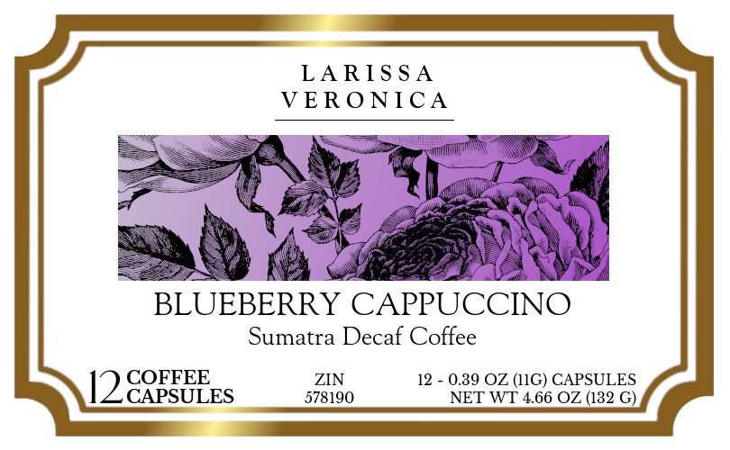 Blueberry Cappuccino Sumatra Decaf Coffee <BR>(Single Serve K-Cup Pods) - Label