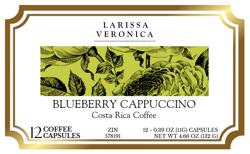 Blueberry Cappuccino Costa Rica Coffee <BR>(Single Serve K-Cup Pods) - Label