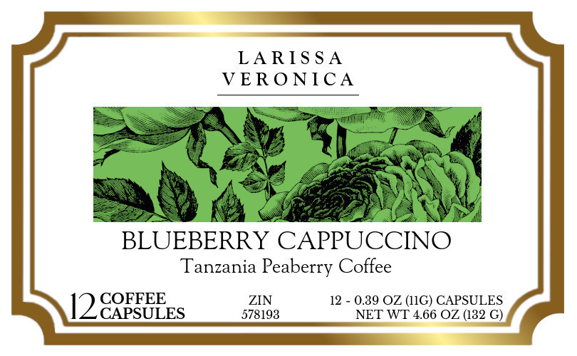 Blueberry Cappuccino Tanzania Peaberry Coffee <BR>(Single Serve K-Cup Pods) - Label