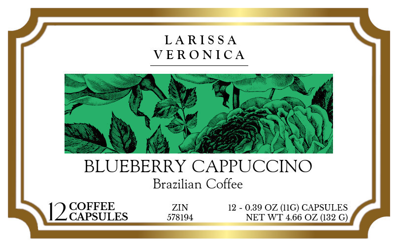 Blueberry Cappuccino Brazilian Coffee <BR>(Single Serve K-Cup Pods) - Label