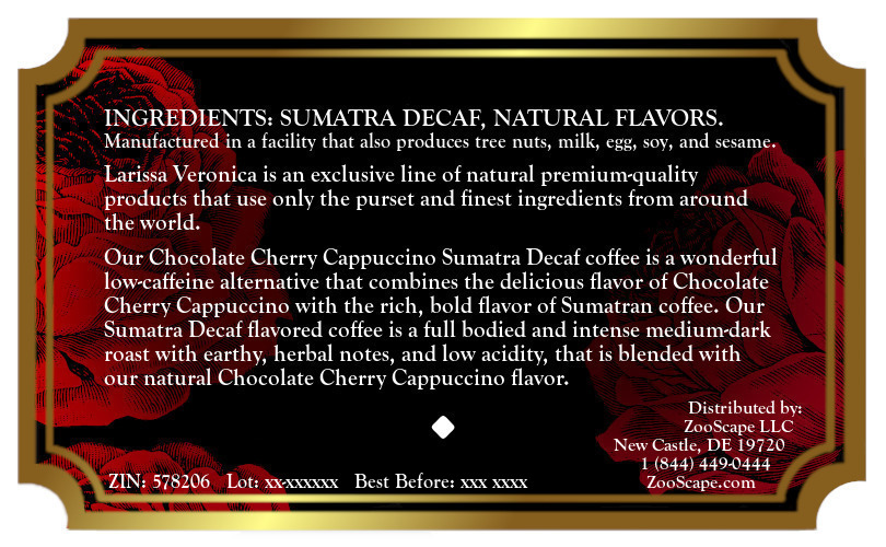 Chocolate Cherry Cappuccino Sumatra Decaf Coffee <BR>(Single Serve K-Cup Pods)