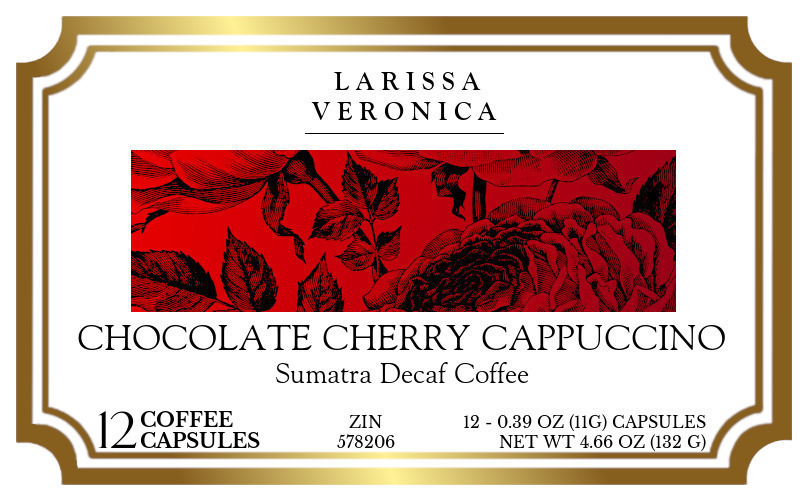 Chocolate Cherry Cappuccino Sumatra Decaf Coffee <BR>(Single Serve K-Cup Pods) - Label
