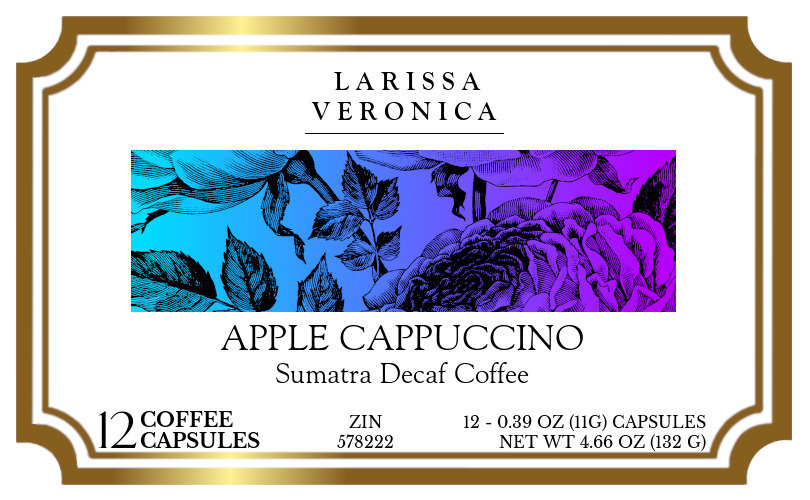 Apple Cappuccino Sumatra Decaf Coffee <BR>(Single Serve K-Cup Pods) - Label