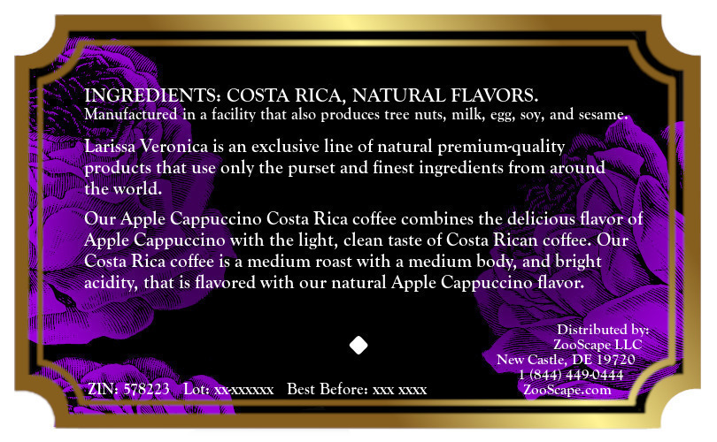 Apple Cappuccino Costa Rica Coffee <BR>(Single Serve K-Cup Pods)