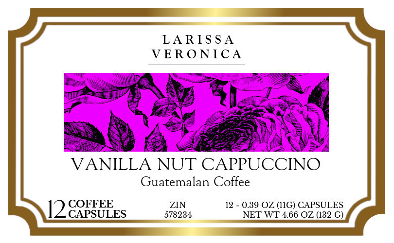 Vanilla Nut Cappuccino Guatemalan Coffee <BR>(Single Serve K-Cup Pods) - Label