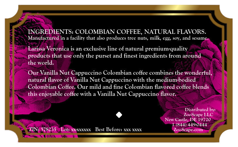 Vanilla Nut Cappuccino Colombian Coffee <BR>(Single Serve K-Cup Pods)