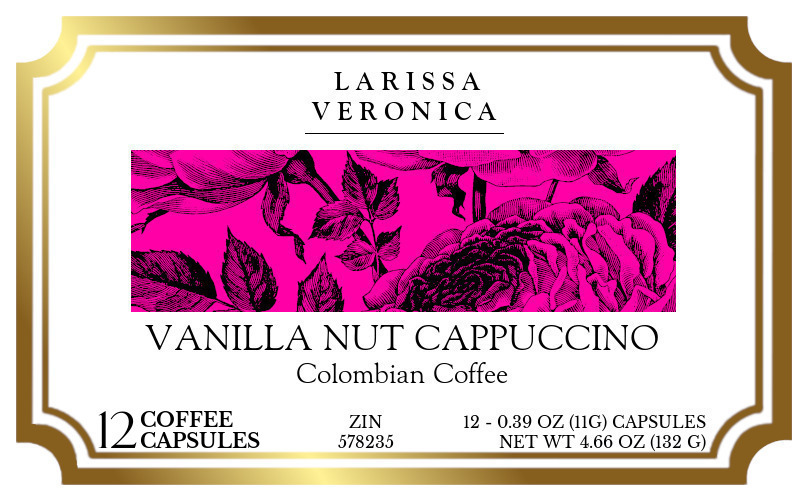 Vanilla Nut Cappuccino Colombian Coffee <BR>(Single Serve K-Cup Pods) - Label