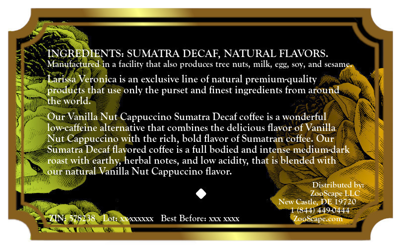 Vanilla Nut Cappuccino Sumatra Decaf Coffee <BR>(Single Serve K-Cup Pods)