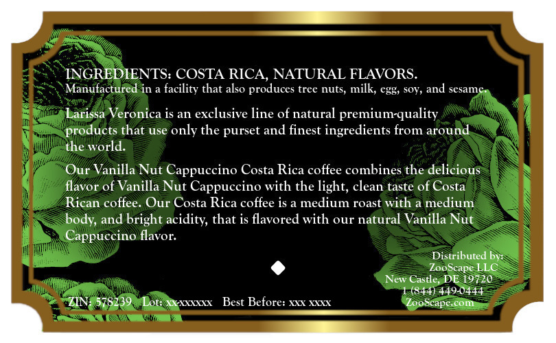 Vanilla Nut Cappuccino Costa Rica Coffee <BR>(Single Serve K-Cup Pods)