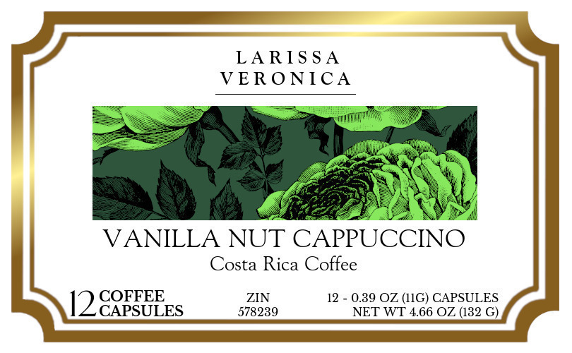 Vanilla Nut Cappuccino Costa Rica Coffee <BR>(Single Serve K-Cup Pods) - Label