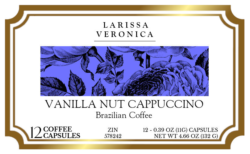 Vanilla Nut Cappuccino Brazilian Coffee <BR>(Single Serve K-Cup Pods) - Label