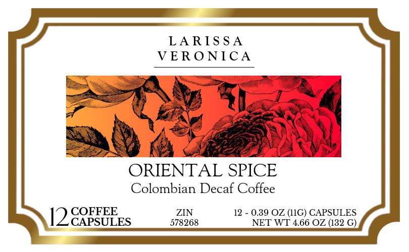 Oriental Spice Colombian Decaf Coffee <BR>(Single Serve K-Cup Pods) - Label
