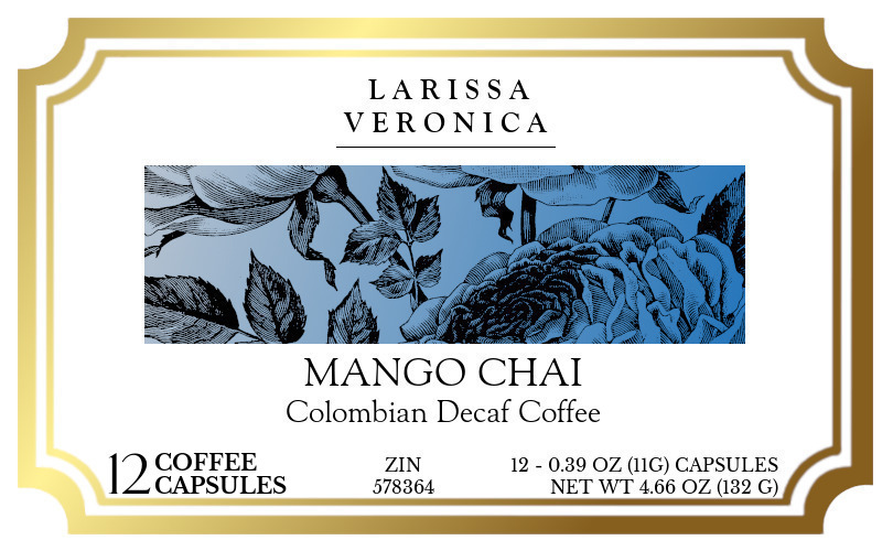Mango Chai Colombian Decaf Coffee <BR>(Single Serve K-Cup Pods) - Label