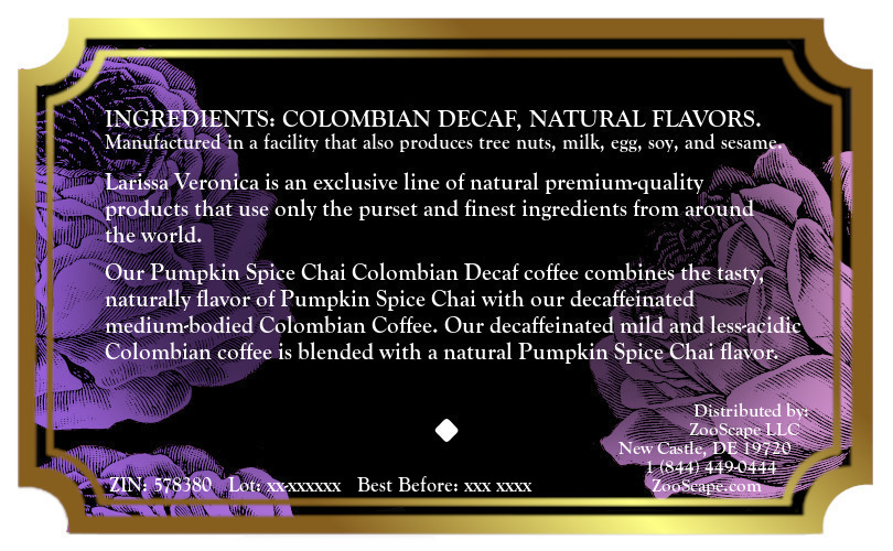 Pumpkin Spice Chai Colombian Decaf Coffee <BR>(Single Serve K-Cup Pods)