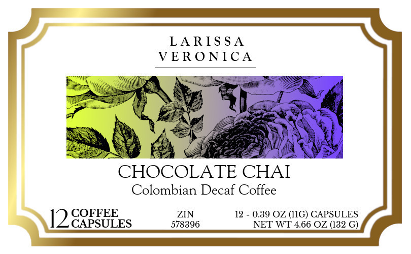 Chocolate Chai Colombian Decaf Coffee <BR>(Single Serve K-Cup Pods) - Label