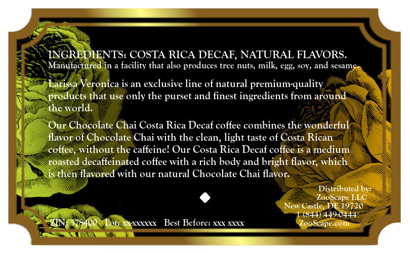 Chocolate Chai Costa Rica Decaf Coffee <BR>(Single Serve K-Cup Pods)