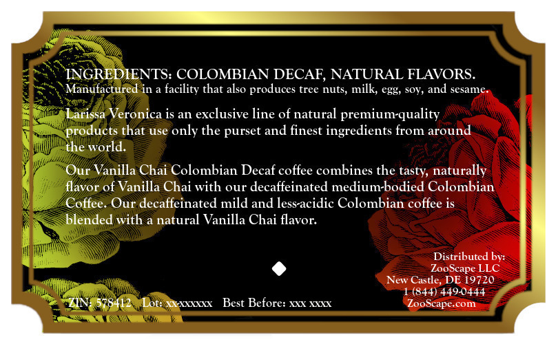Vanilla Chai Colombian Decaf Coffee <BR>(Single Serve K-Cup Pods)