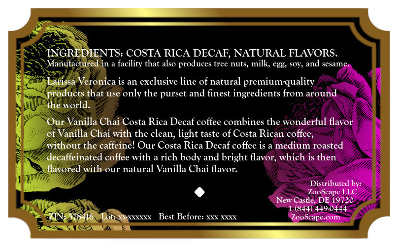 Vanilla Chai Costa Rica Decaf Coffee <BR>(Single Serve K-Cup Pods)