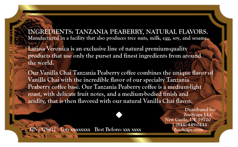 Vanilla Chai Tanzania Peaberry Coffee <BR>(Single Serve K-Cup Pods)