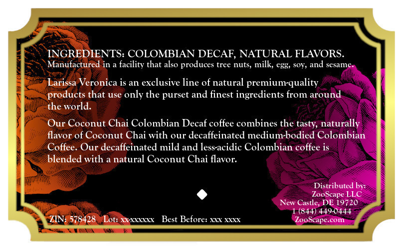 Coconut Chai Colombian Decaf Coffee <BR>(Single Serve K-Cup Pods)