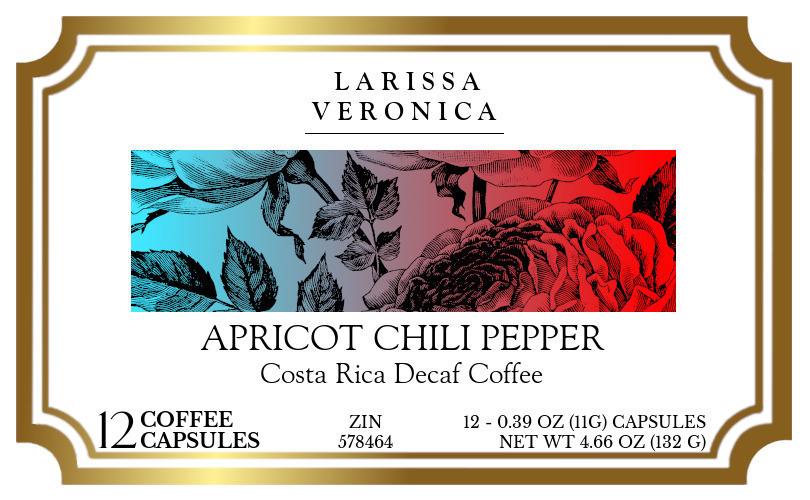Apricot Chili Pepper Costa Rica Decaf Coffee <BR>(Single Serve K-Cup Pods) - Label