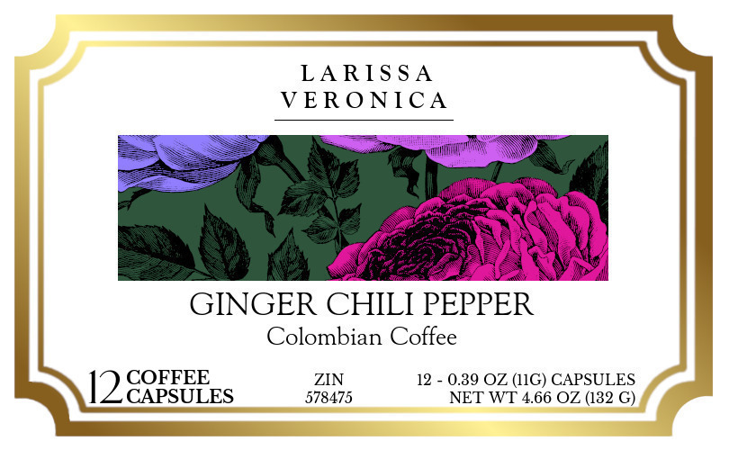 Ginger Chili Pepper Colombian Coffee <BR>(Single Serve K-Cup Pods) - Label