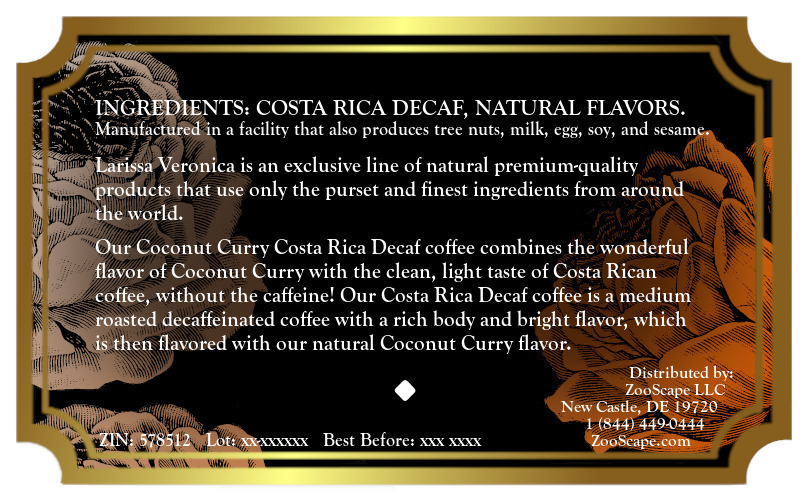 Coconut Curry Costa Rica Decaf Coffee <BR>(Single Serve K-Cup Pods)