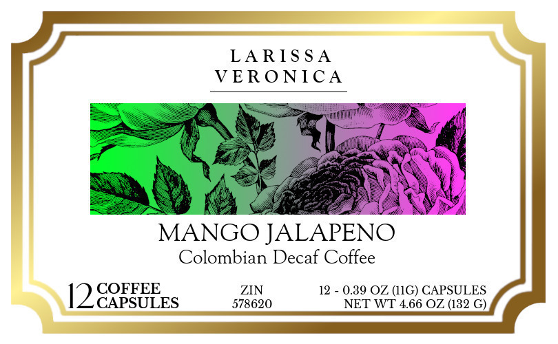 Mango Jalapeno Colombian Decaf Coffee <BR>(Single Serve K-Cup Pods) - Label