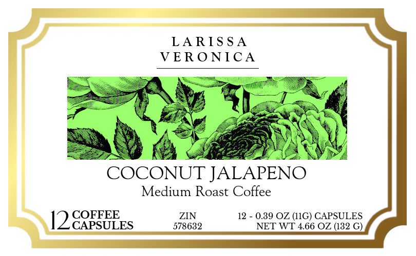 Coconut Jalapeno Medium Roast Coffee <BR>(Single Serve K-Cup Pods) - Label