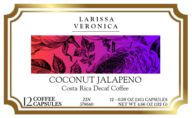 Coconut Jalapeno Costa Rica Decaf Coffee <BR>(Single Serve K-Cup Pods) - Label