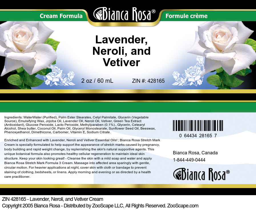 Lavender, Neroli, and Vetiver Cream - Label