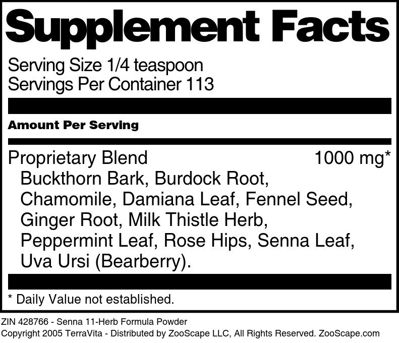 Senna 11-Herb Formula Powder - Supplement / Nutrition Facts