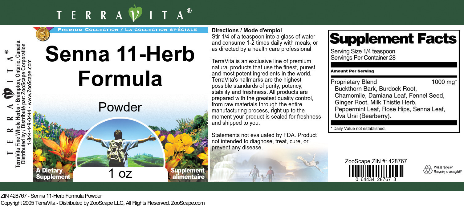 Senna 11-Herb Formula Powder - Label