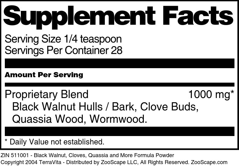 Black Walnut, Cloves, Quassia and More Formula Powder - Supplement / Nutrition Facts
