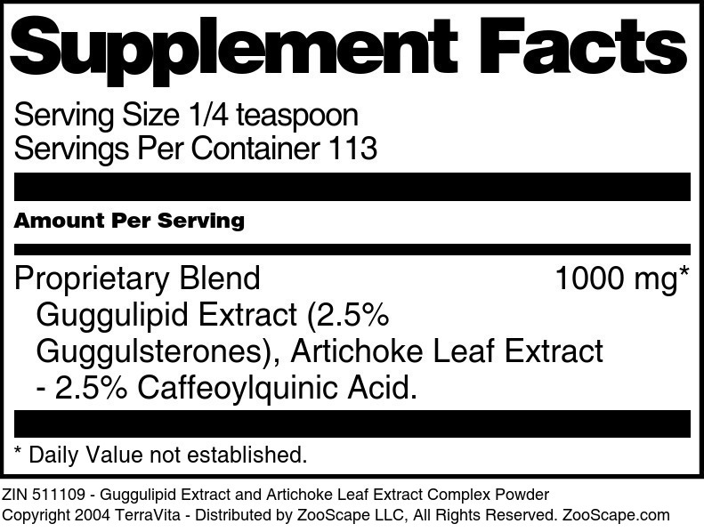 Guggulipid Extract and Artichoke Leaf Extract Complex Powder - Supplement / Nutrition Facts