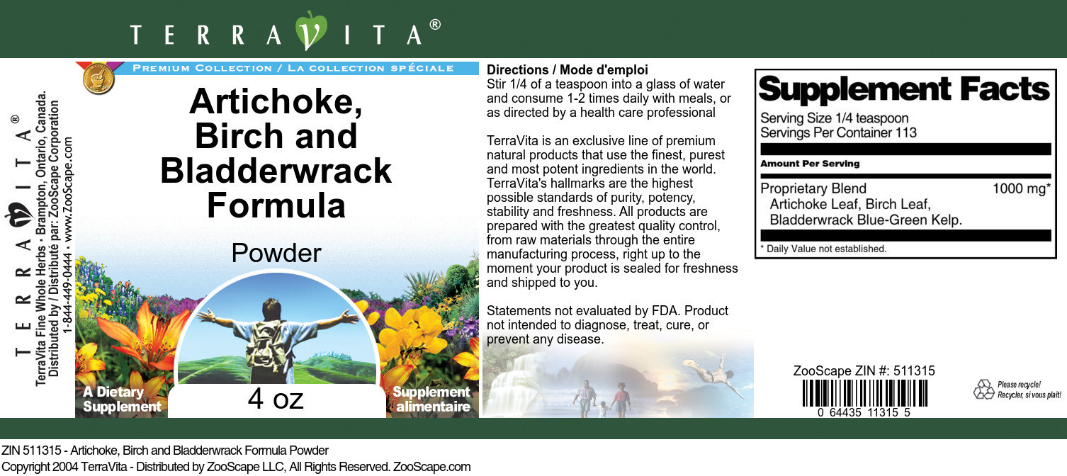 Artichoke, Birch and Bladderwrack Formula Powder - Label