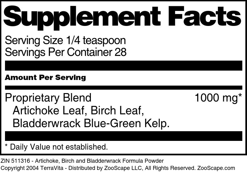 Artichoke, Birch and Bladderwrack Formula Powder - Supplement / Nutrition Facts