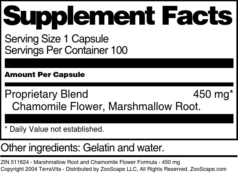 Marshmallow Root and Chamomile Flower Formula - 450 mg - Supplement / Nutrition Facts