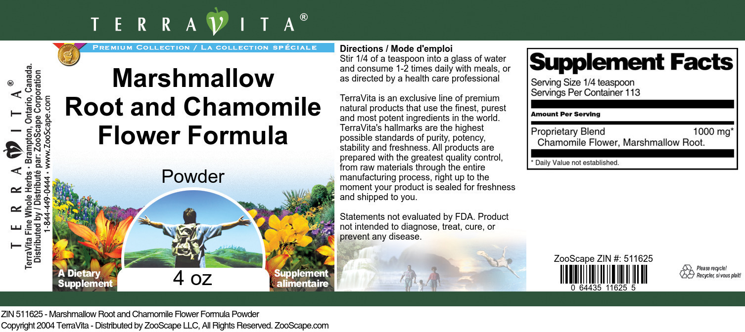 Marshmallow Root and Chamomile Flower Formula Powder - Label