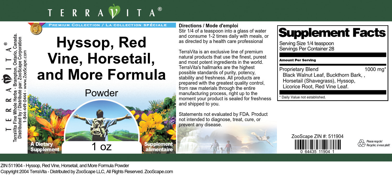 Hyssop, Red Vine, Horsetail, and More Formula Powder - Label