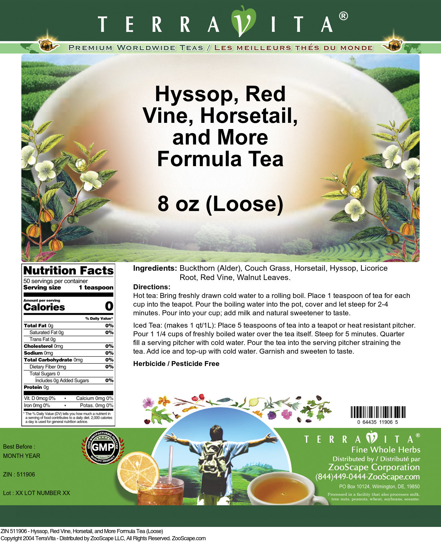 Hyssop, Red Vine, Horsetail, and More Formula Tea (Loose) - Label