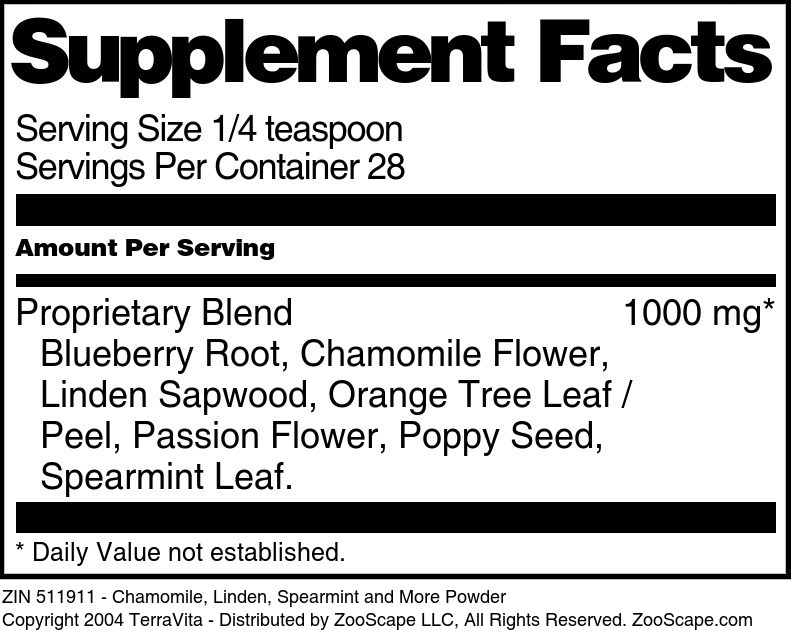 Chamomile, Linden, Spearmint and More Powder - Supplement / Nutrition Facts