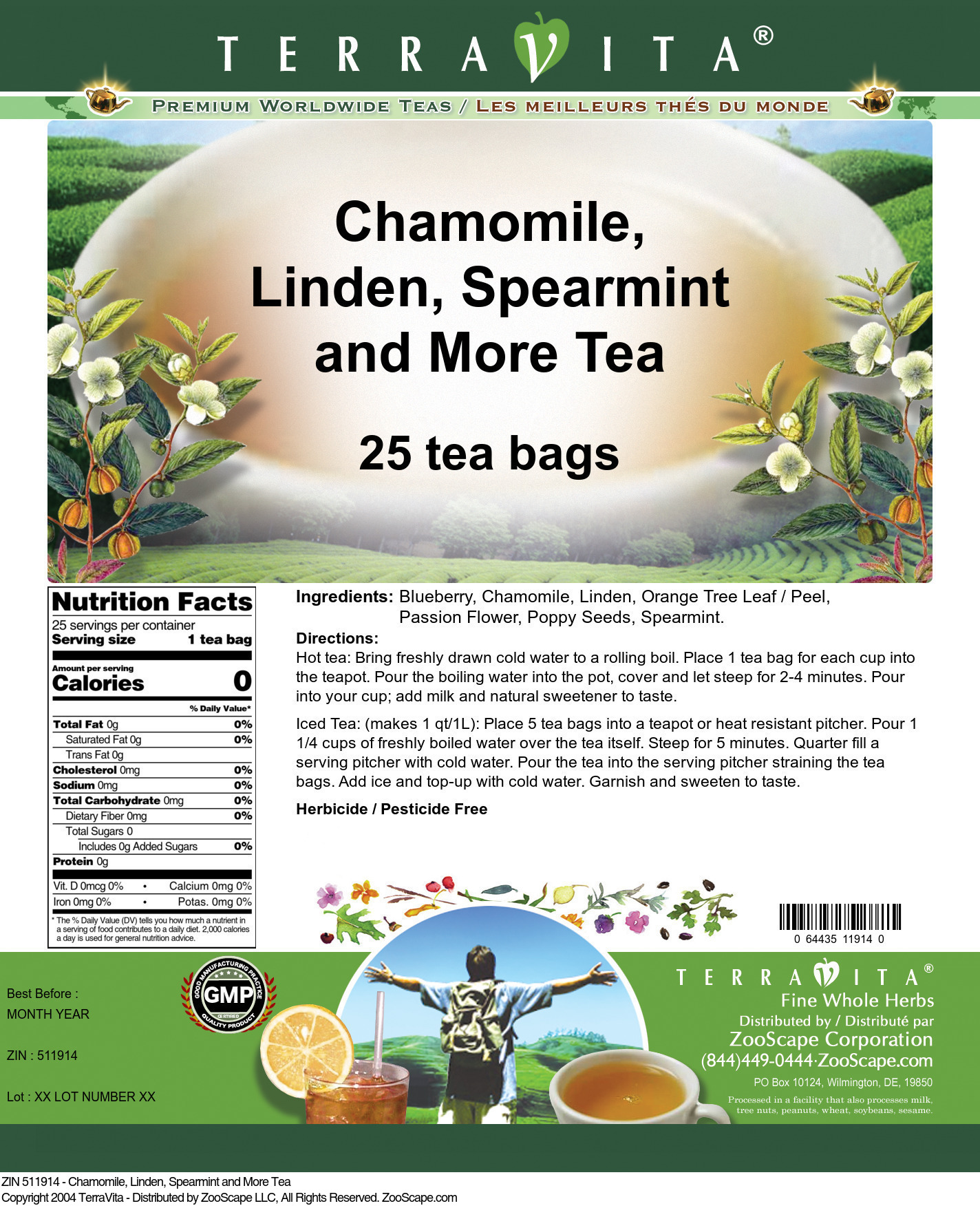 Chamomile, Linden, Spearmint and More Tea - Label
